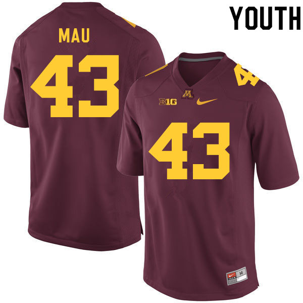 Youth #43 Eli Mau Minnesota Golden Gophers College Football Jerseys Sale-Maroon - Click Image to Close